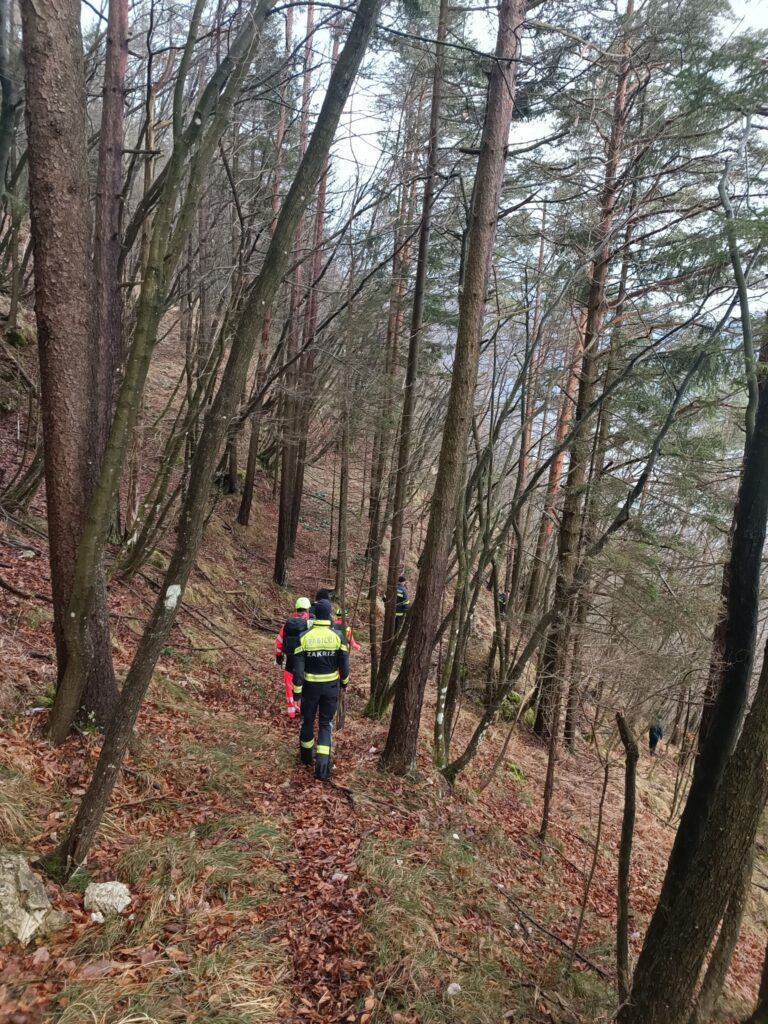 Gasilci PGD Zakriž preizkujejo pobočje pod vasjo Šebrelje iskalna akcija