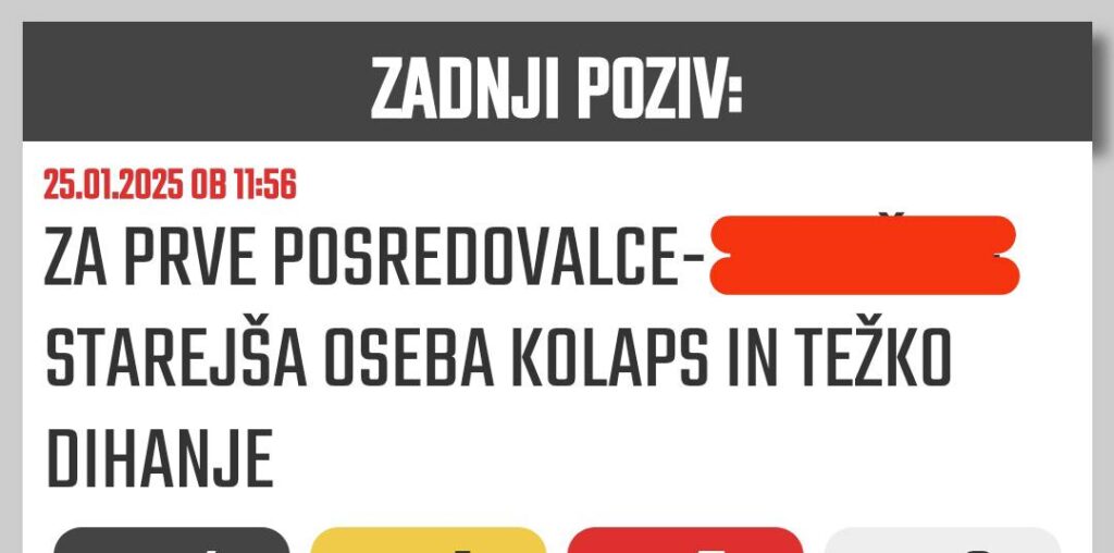 FireApp poziv za intervencijo Reševanje obolele osebe za prve posredovalce PGD Zakriž